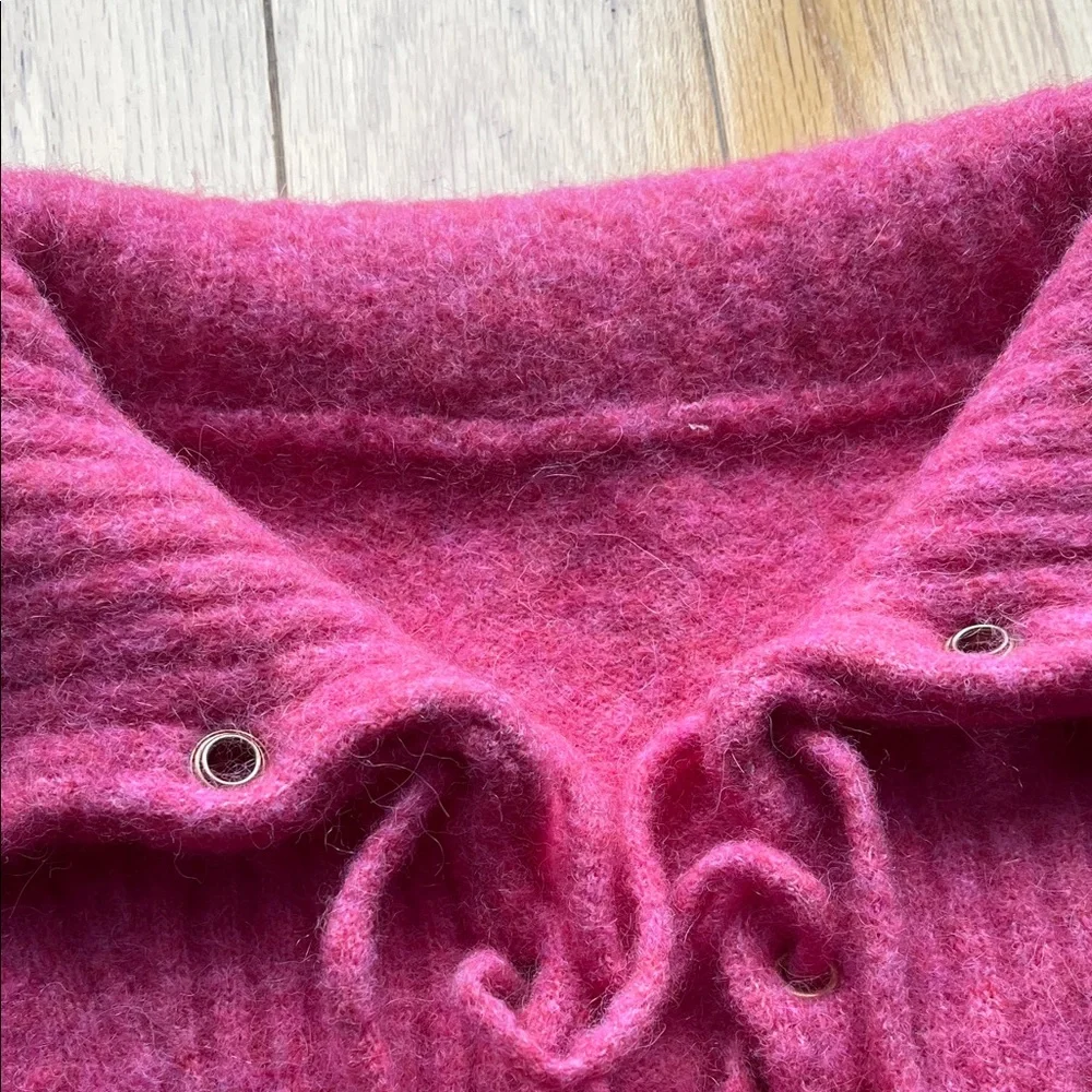 Sezane Pink Lace-Up Collared Women's Sweater - Picture 3 of 3